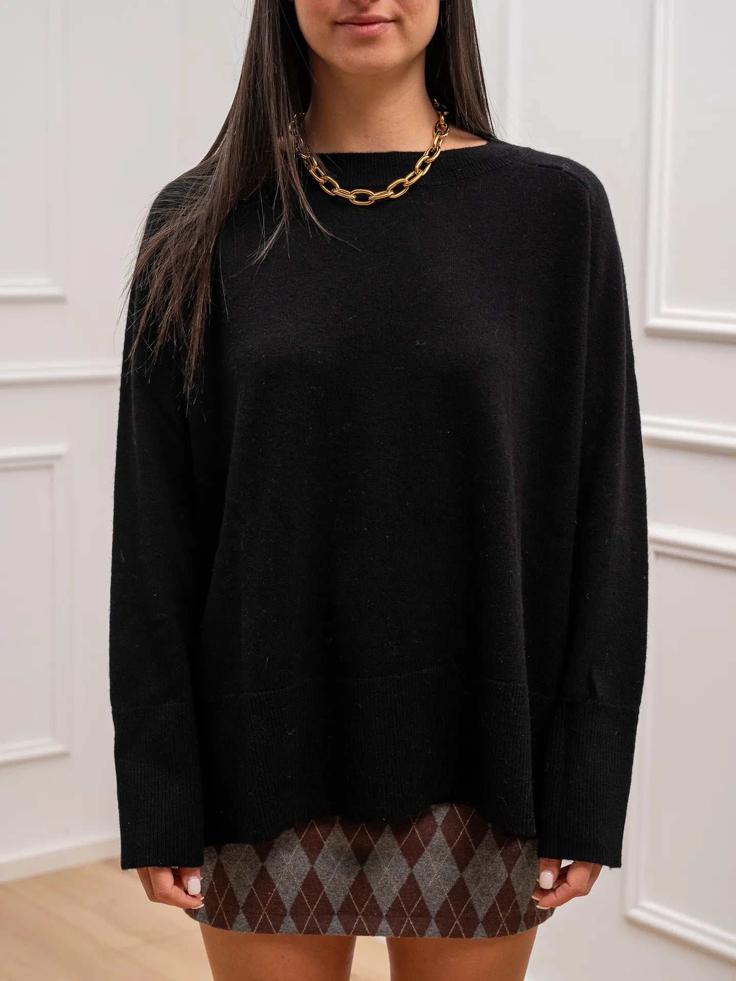 Maglia over nero 100% lana - Tensione In