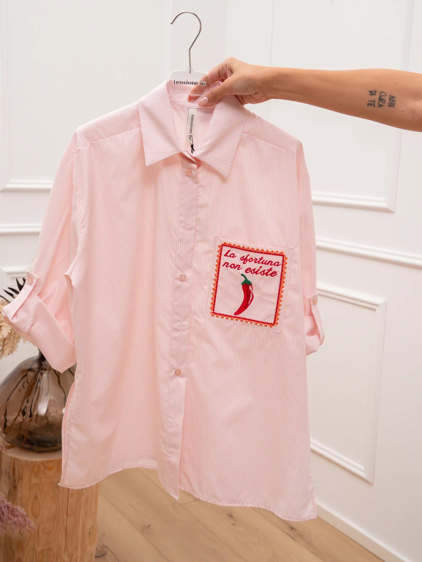 Camicia rigata rosa patch Pepper - Tensione In