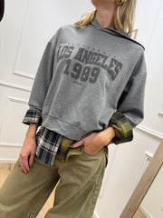 Felpa Los Angeles grigia fondo camicia check - Dixie