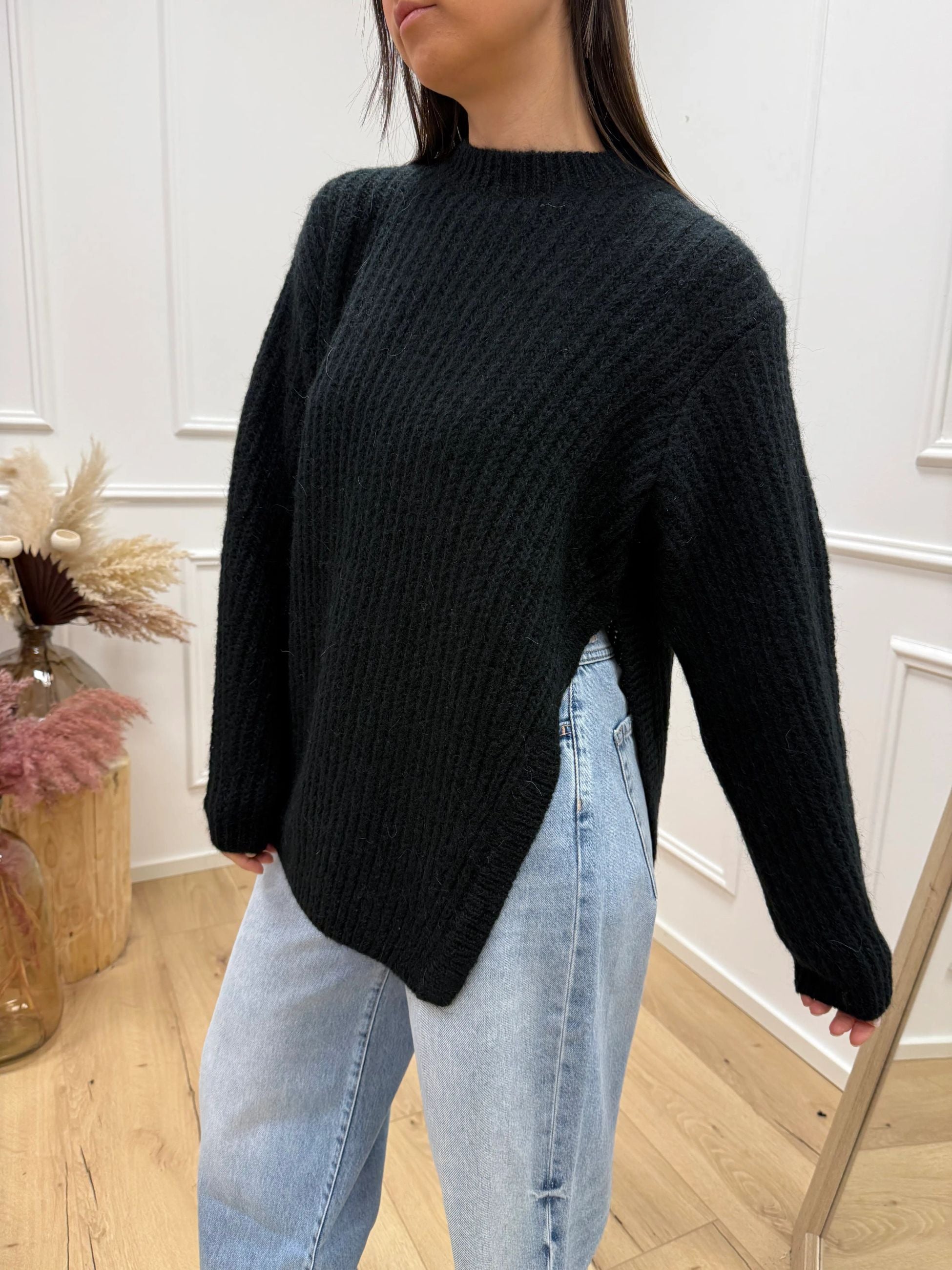 Maxi maglia nera con spacco misto mohair - Kontatto