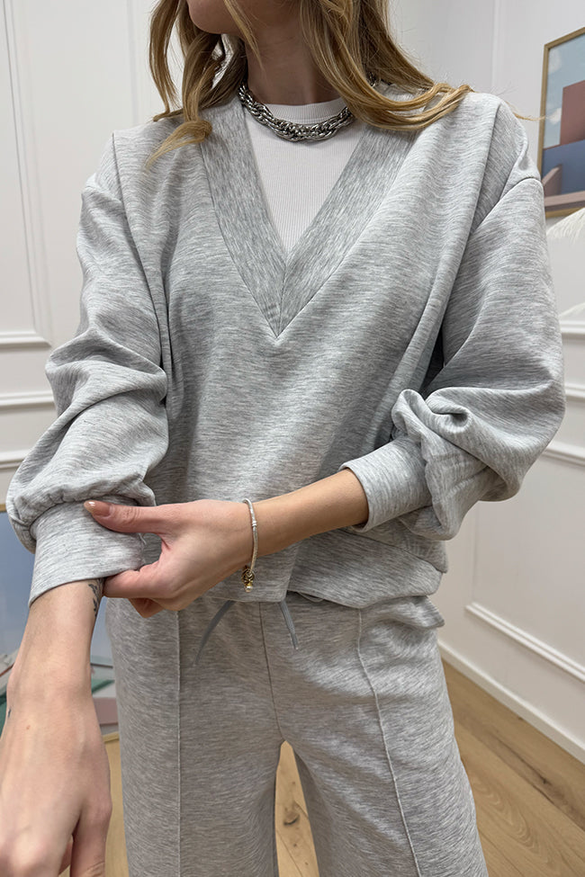 Maglia grigia in jersey scollo a v - HaveOne
