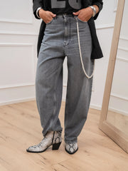 Jeans Laila denim grigio con catena perle - Vicolo