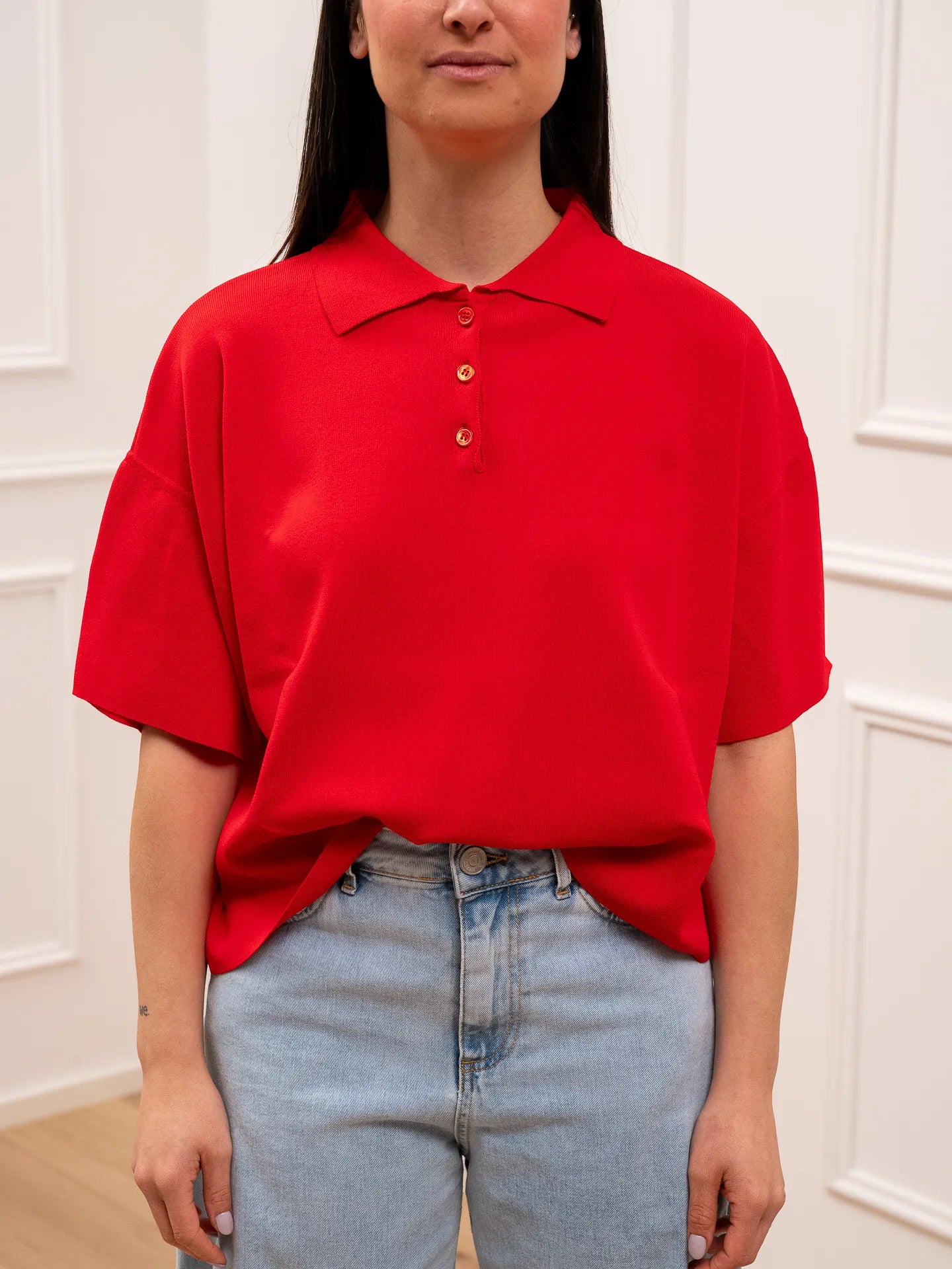 Polo in tricot rossa a scatoletta - Vicolo