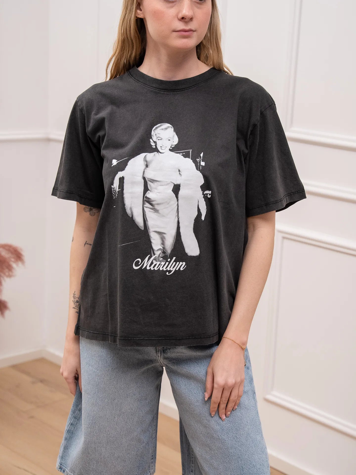 T shirt nera slavata Marilyn - JJXX