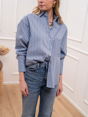 Camicia celeste rigata camel - HaveOne