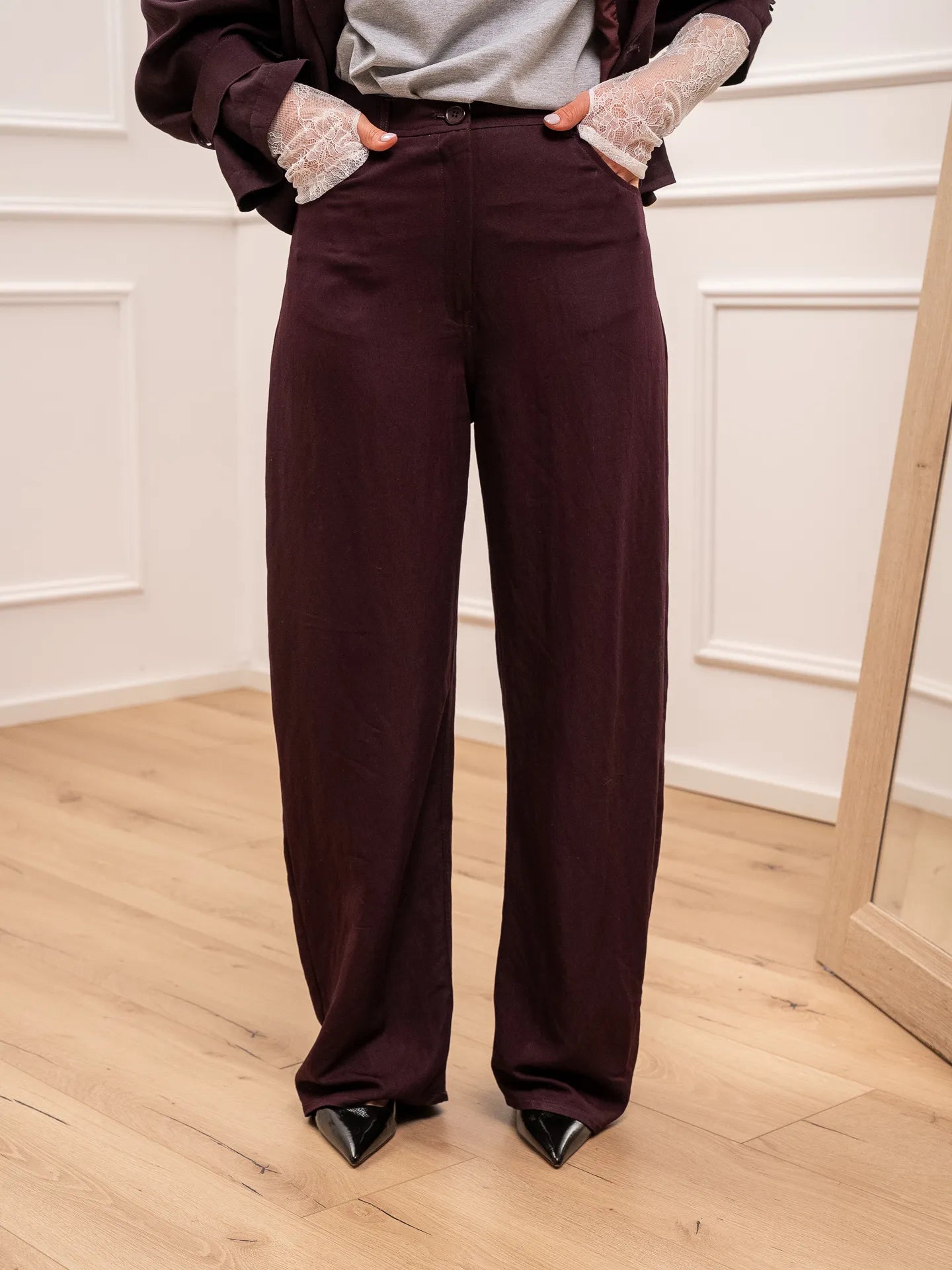 Pantaloni barrel Cavallery in chambray prugna - You Decide