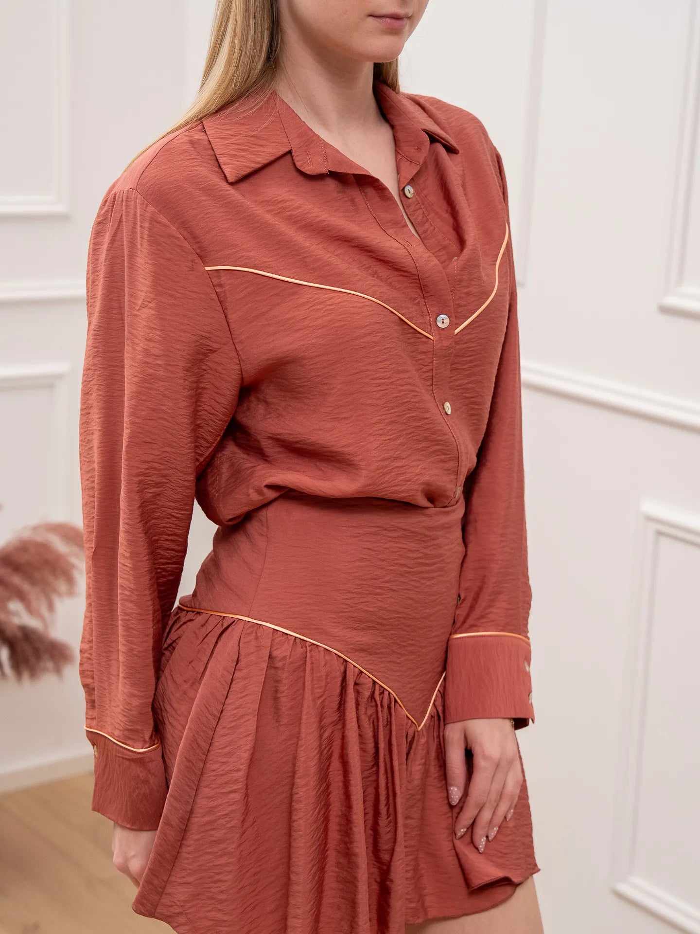 Camicia Shell blush con piping pesca - HaveOne