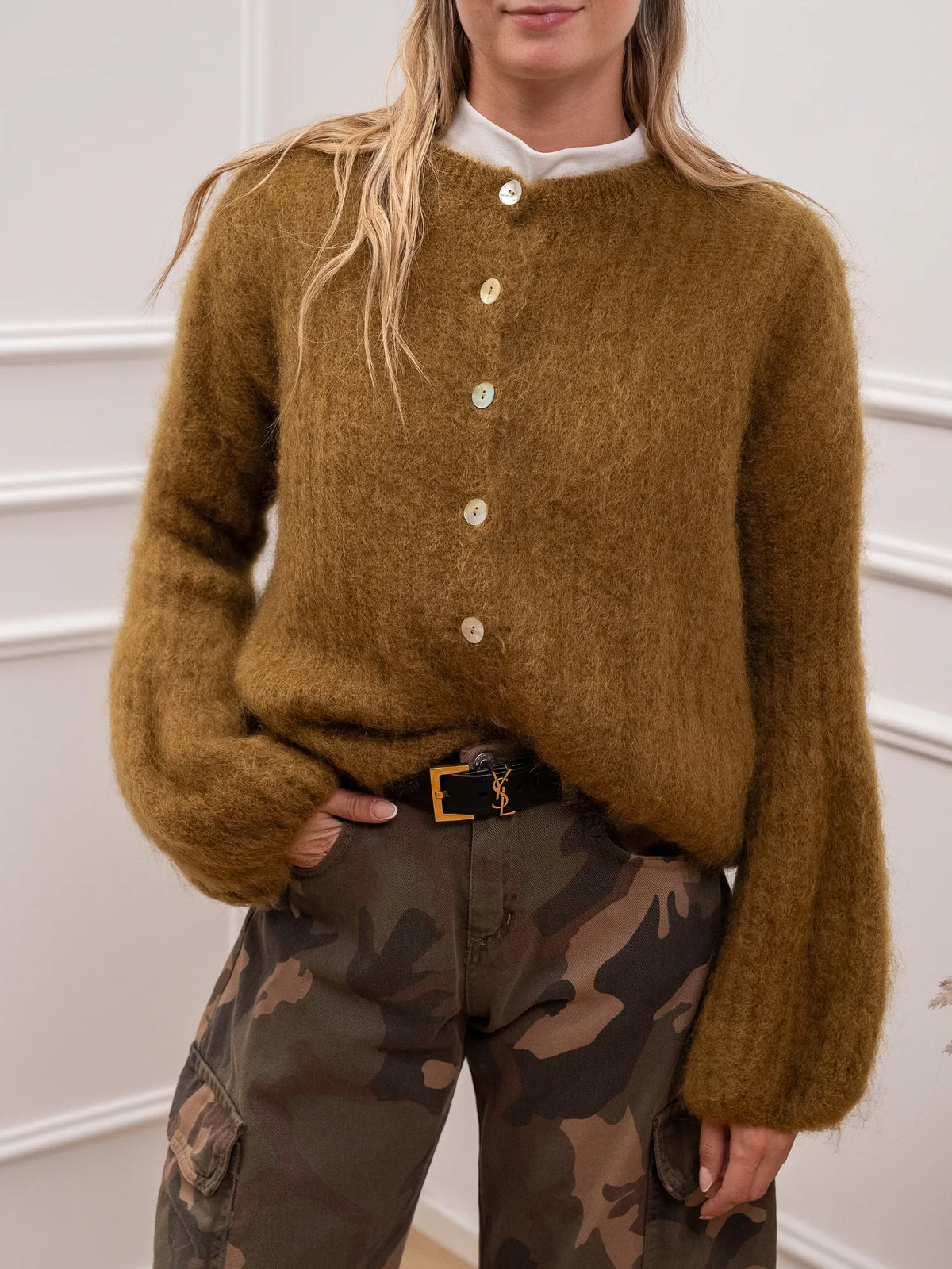Cardigan maniche fondo balloon misto mohair - Philia Loft