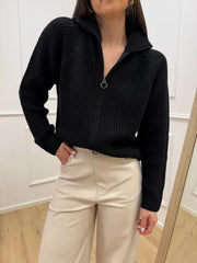 Maglia zip nera a costa inglese - HaveOne