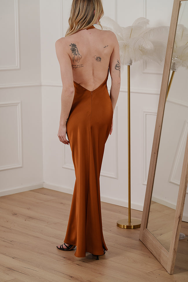 Vestito New Keira bronzo scollo halter - Silence Limited