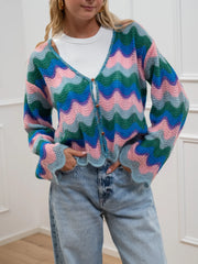 Cardigan multicolor verde con bottoncini - The Loom Archive