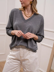 Maglia scollo a v grigio mélange 100% lana - Vicolo