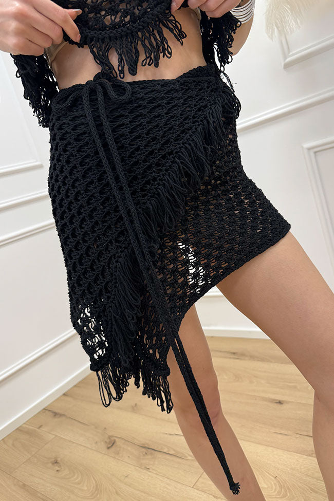 Gonna pareo crochet punzonato nera - HaveOne