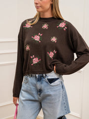 Maglia Rose fondente con ricami rosa - Vicolo