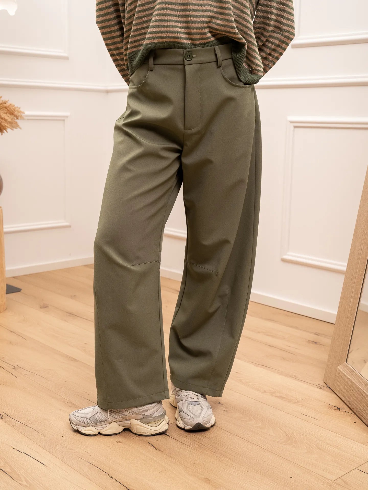 Pantaloni barrel fit origano con impunture - Vicolo