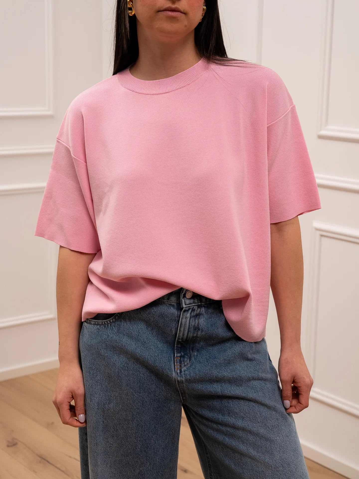 T shirt in tricot rosa a scatoletta - Vicolo