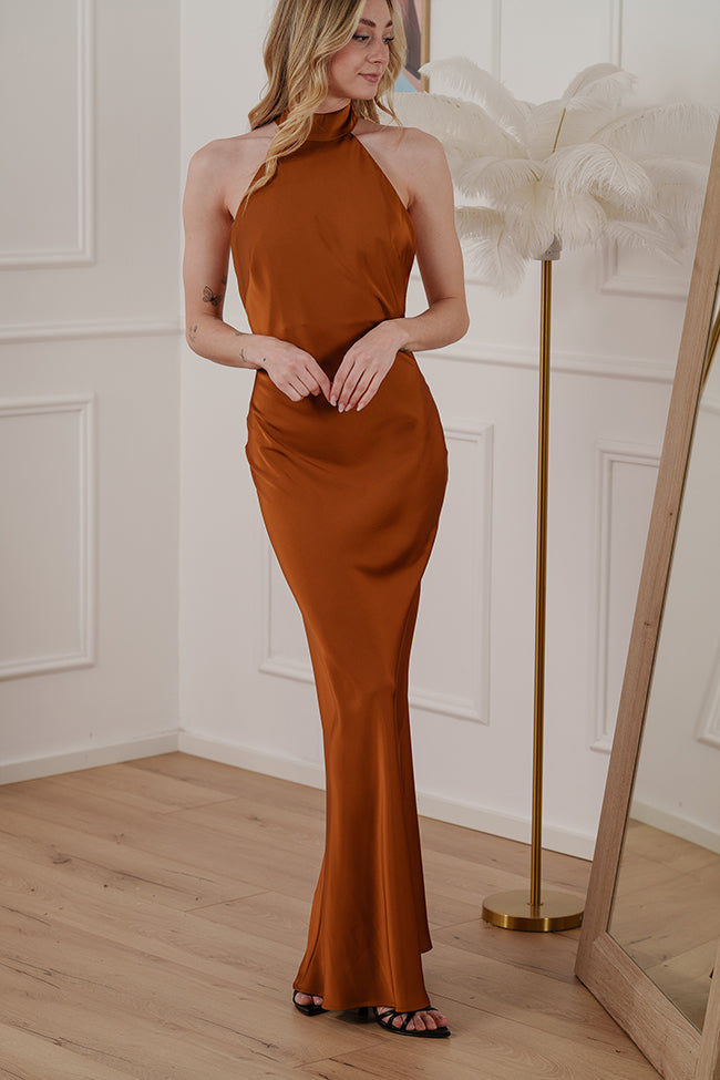 Vestito New Keira bronzo scollo halter - Silence Limited