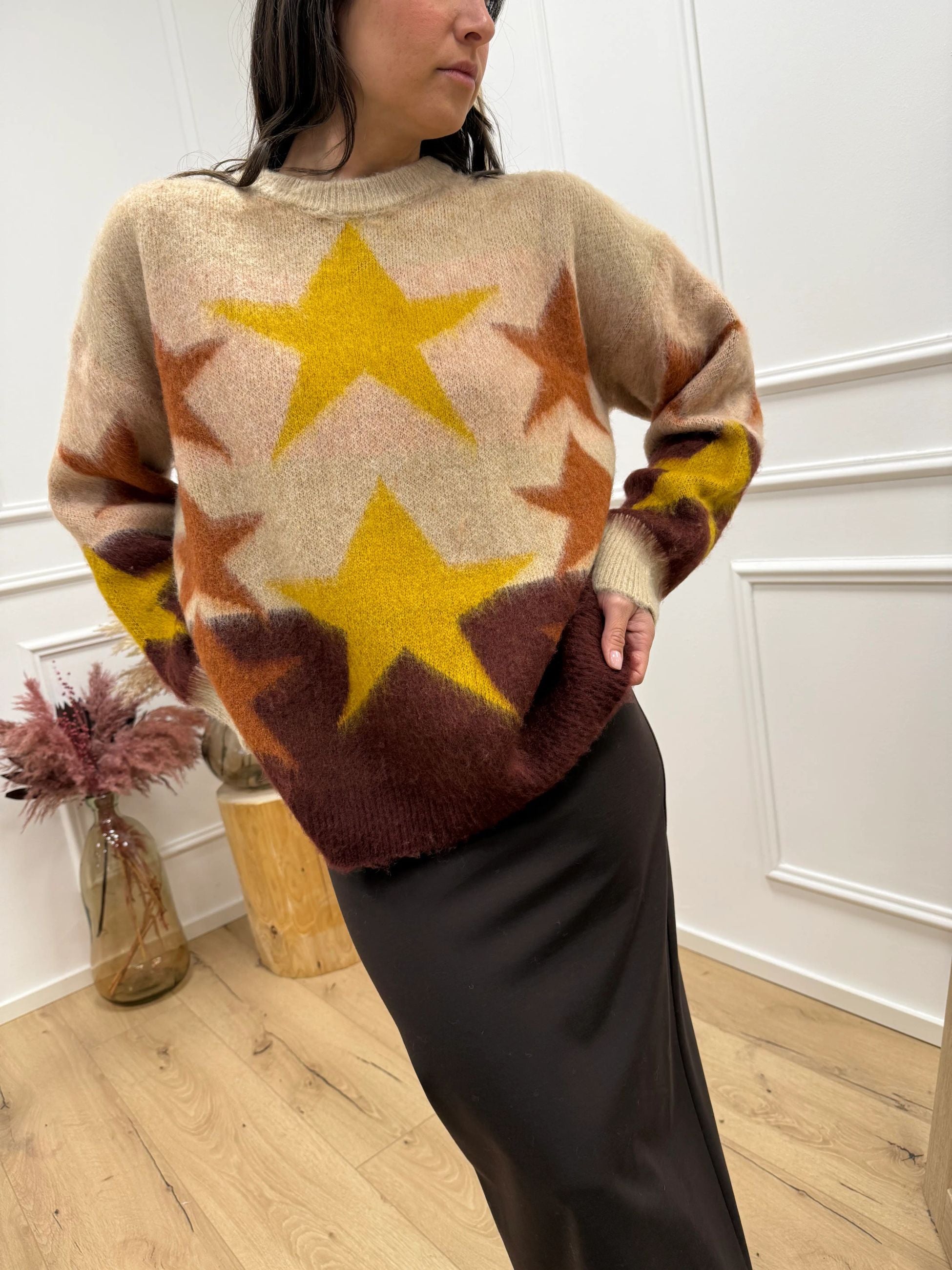 Maglia jacquard stelle bordeaux, mastice, senape, coccio - HaveOne