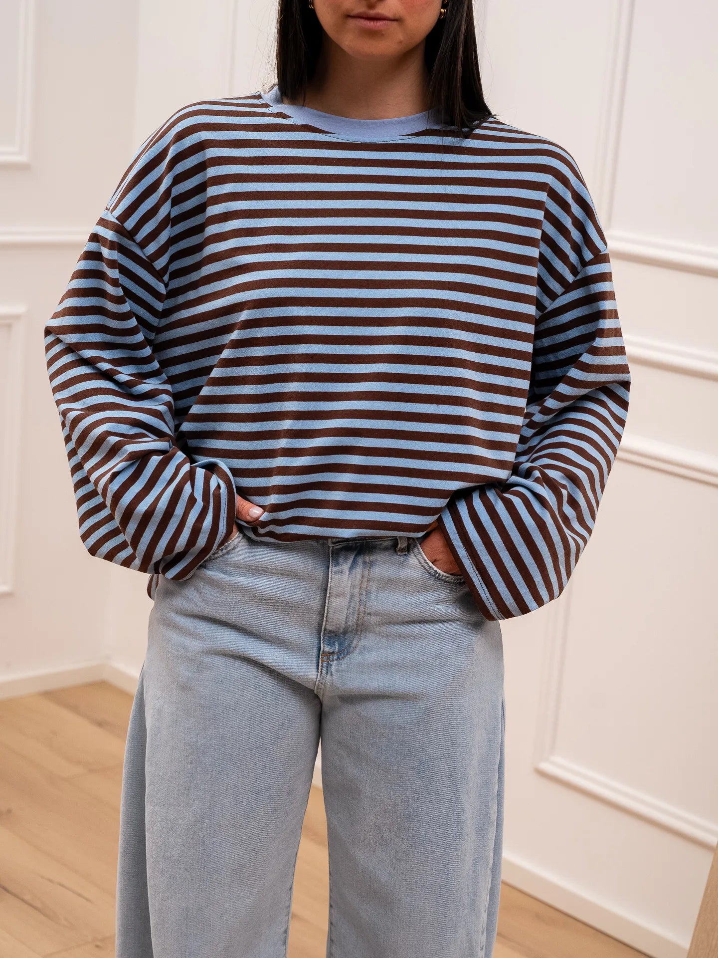 T shirt Stripe celeste e moro - Crispy