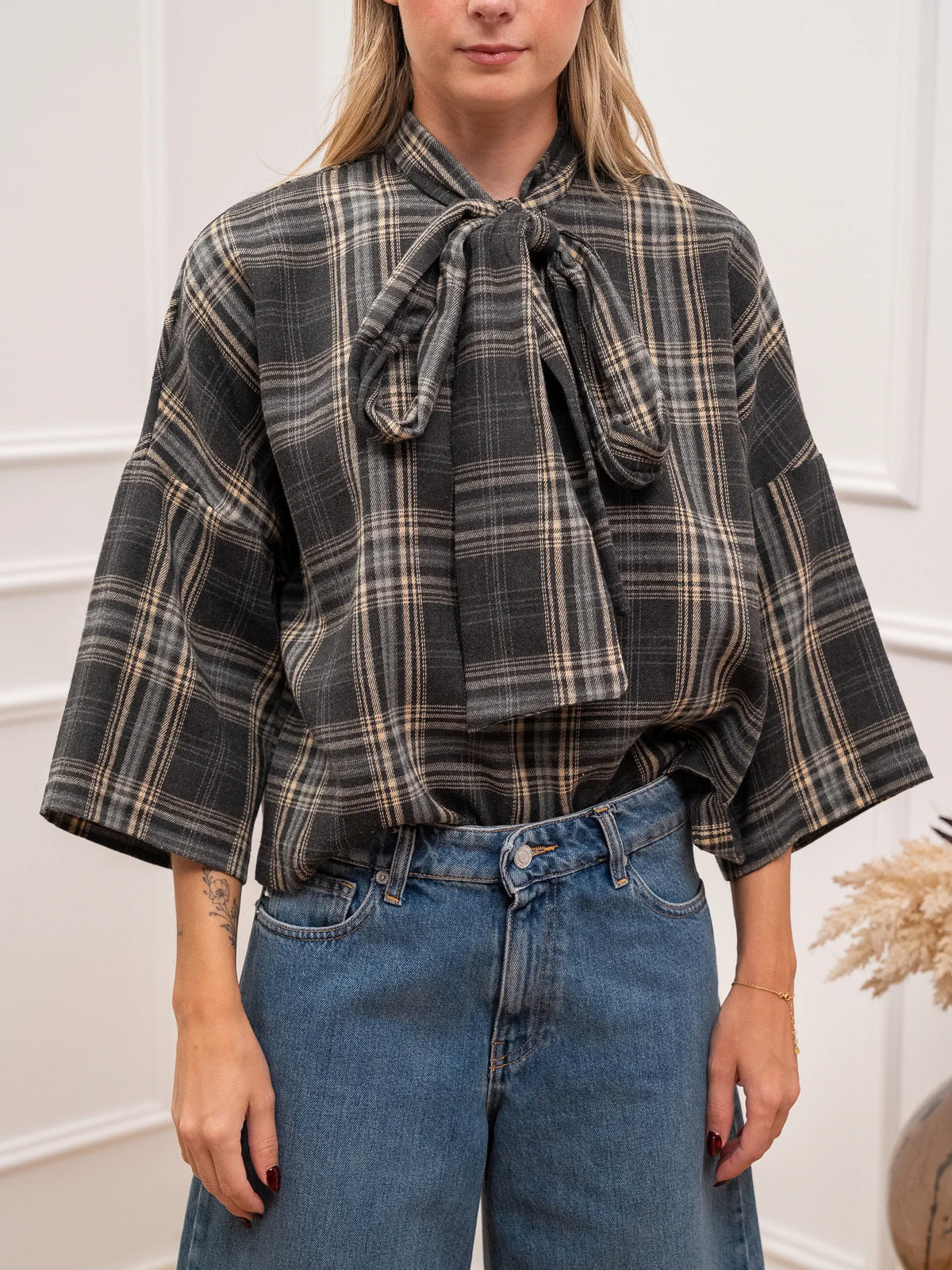 Blusa check flanella con fiocco - Vicolo
