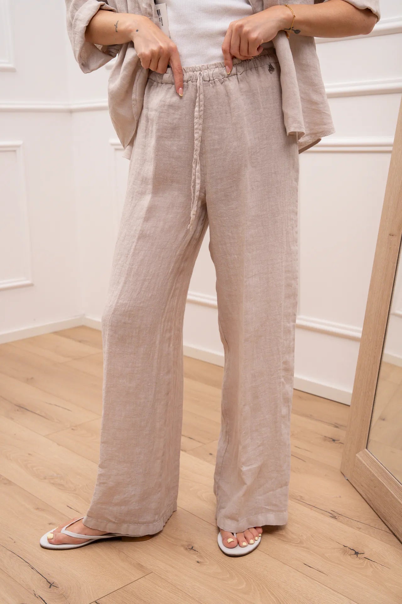 Pantaloni Natural beige 100% lino - Dixie