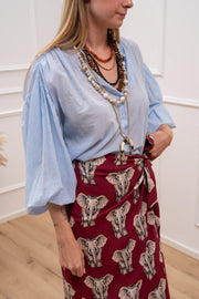 Camicia coreana in mussolina celeste manica balloon - Tensione In
