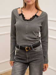 Maglia bralette con bottoni e pizzo - Kontatto