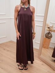 Vestito lungo in satin fico scollo a v sul retro - HaveOne