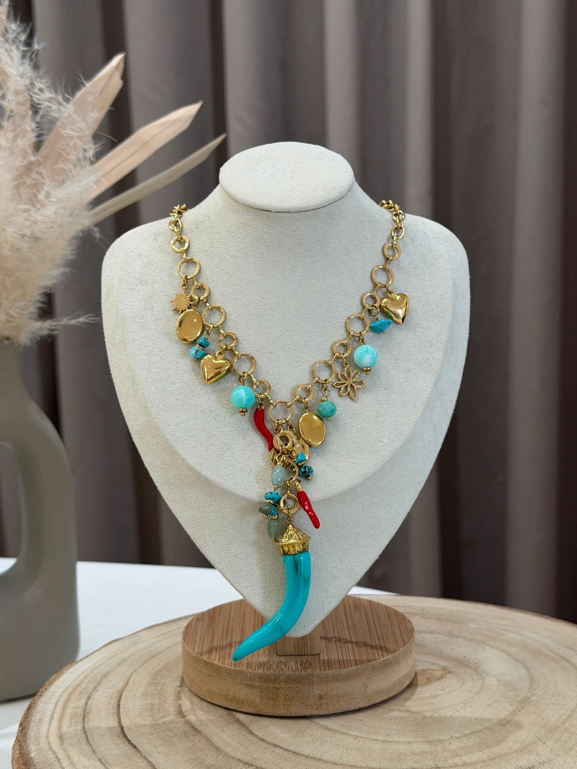 Collana multi charms corno turchese - Calibro Shop