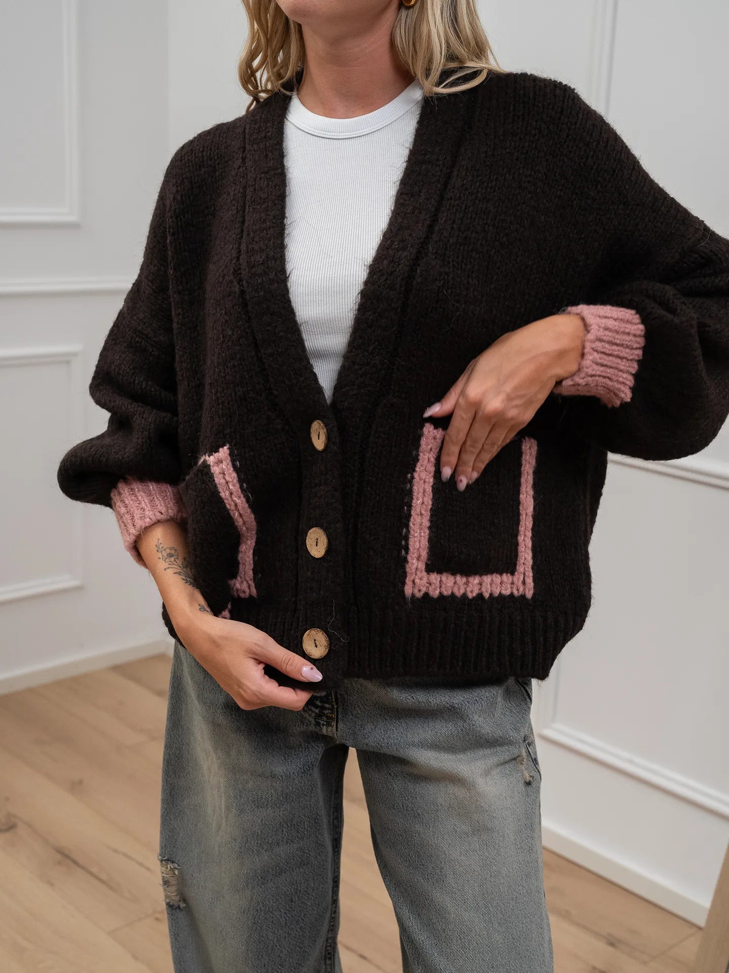 Cardigan moro con tasche rosa - HaveOne