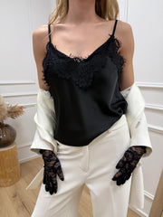 Top nero lingerie in rasatello - HaveOne