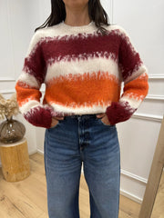 Maglia garzata a righe bordeaux, panna e melone - HaveOne