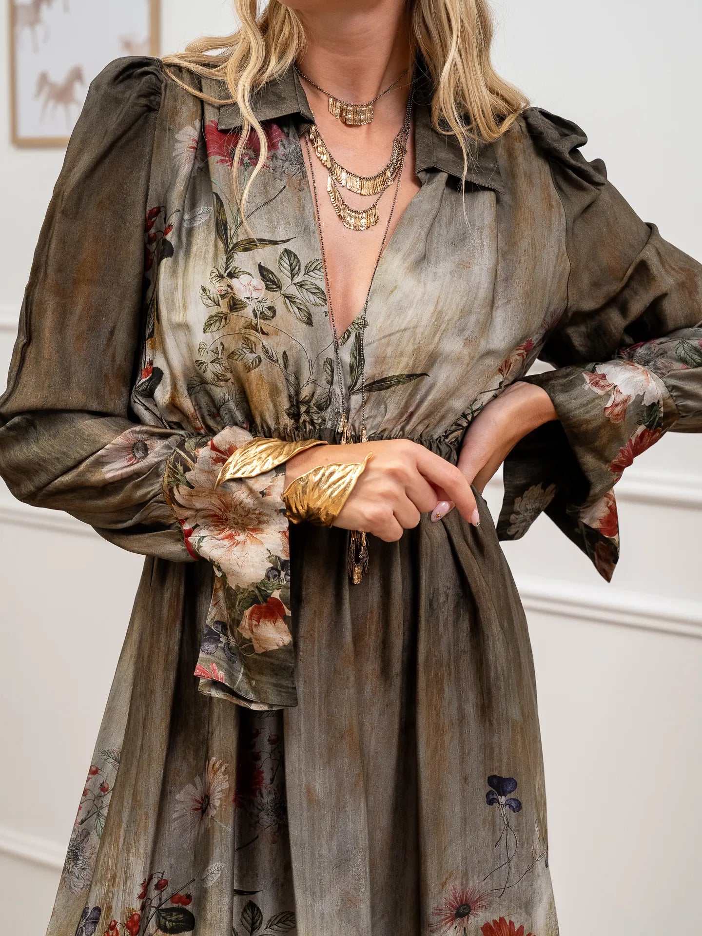 Vestito lungo Botanic fango - Vicolo