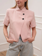Giacca Iris crop rigata cipria con doppio bottone - HaveOne