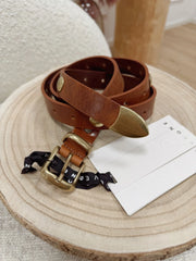 Cintura vera pelle cuoio con borchie oro - HaveOne