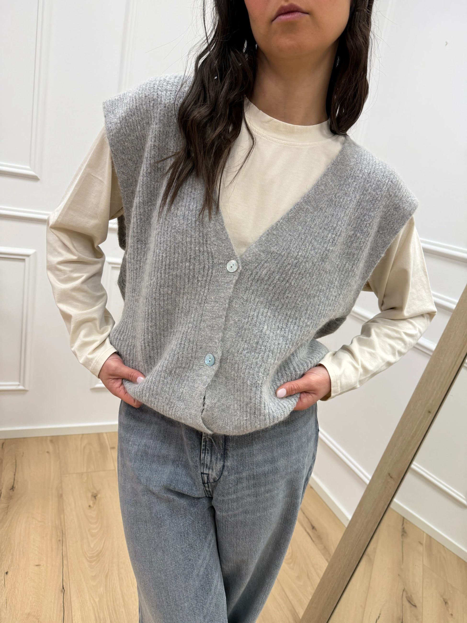 Gilet misto alpaca grigio con bottoni - HaveOne