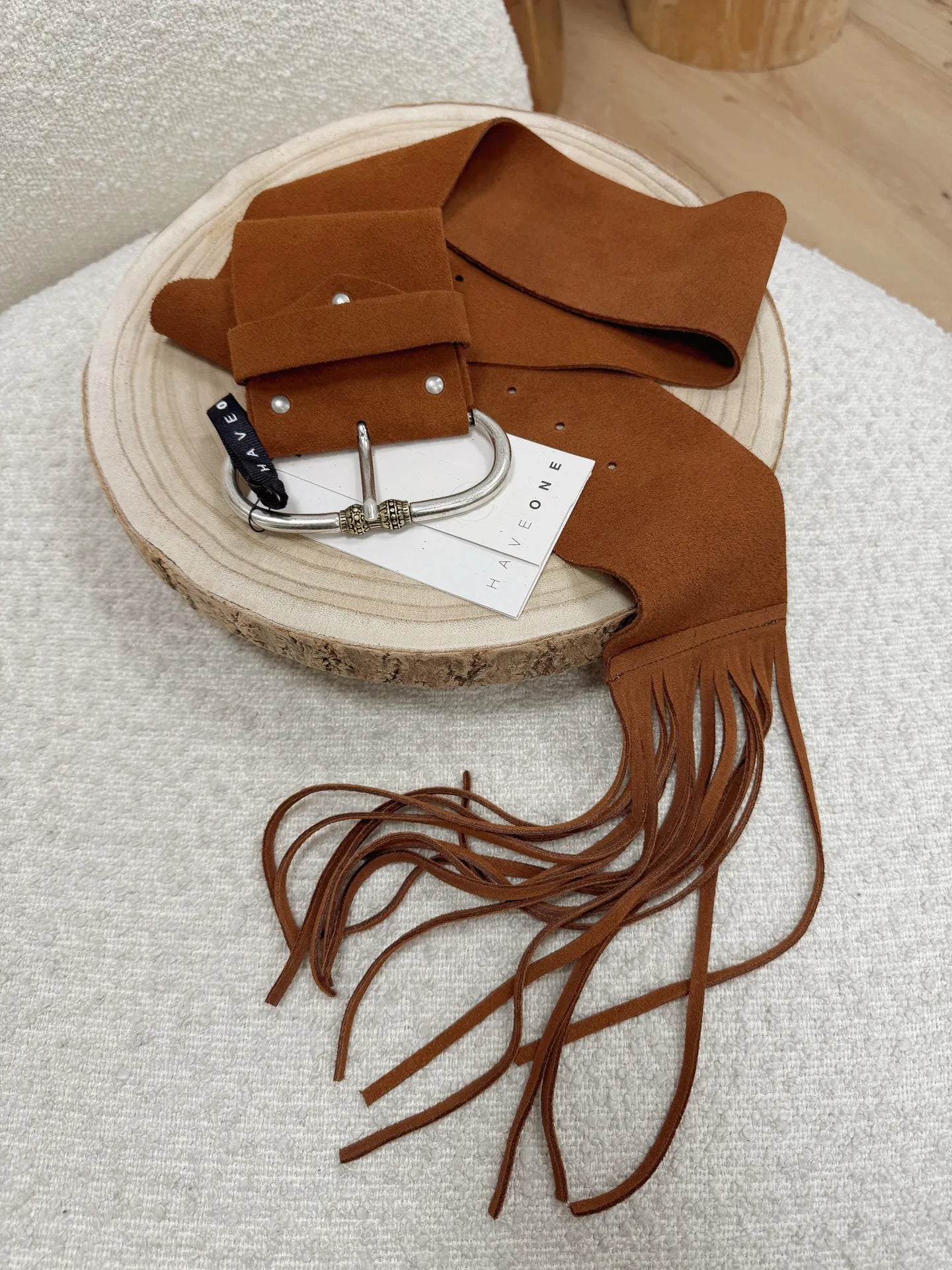 Cintura scamosciata tabacco con frange - HaveOne