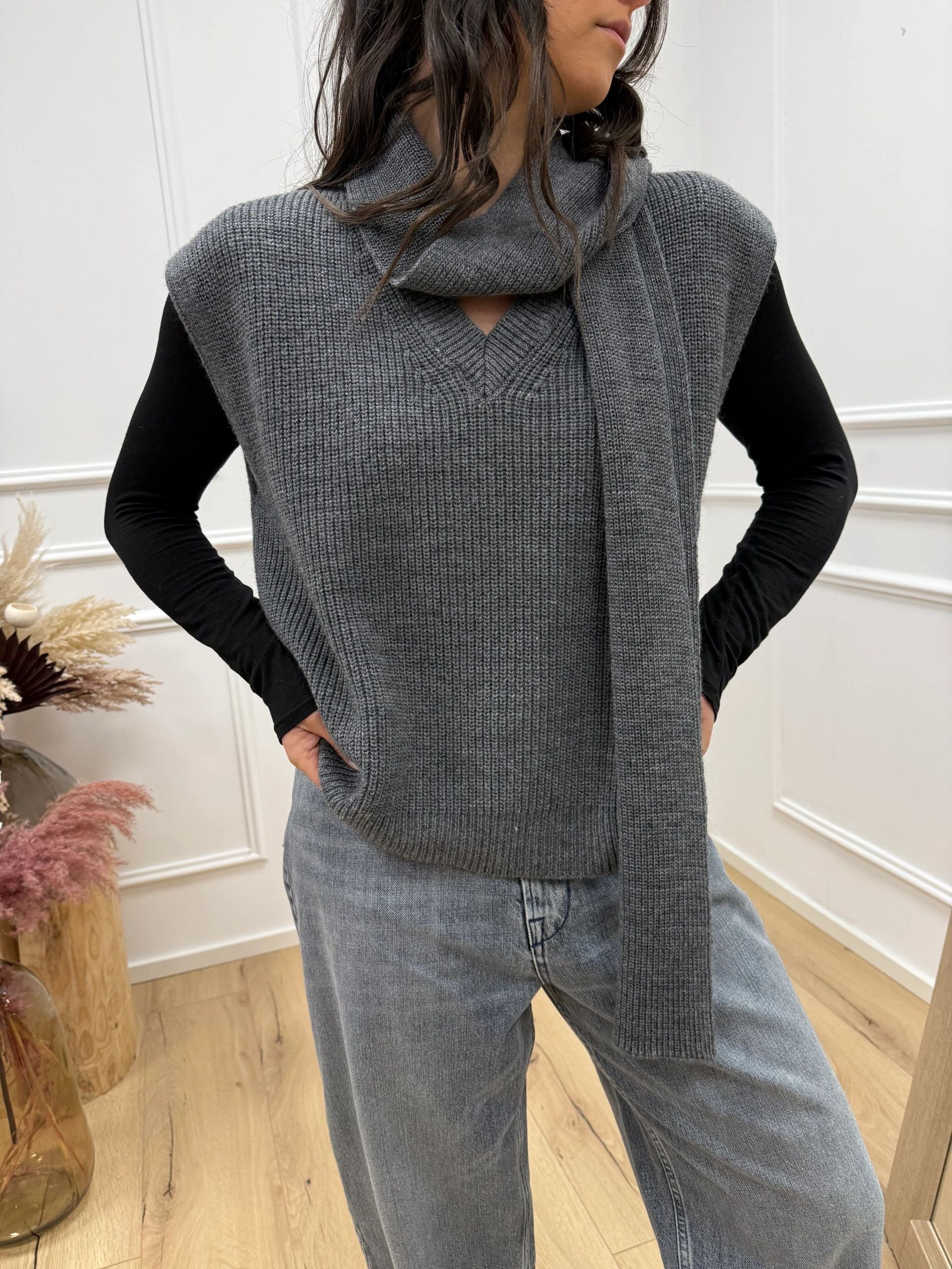 Gilet con sciarpa antracite - HaveOne