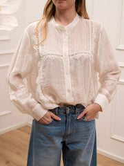 Camicia velata latte effetto stropicciato con pizzo - HaveOne