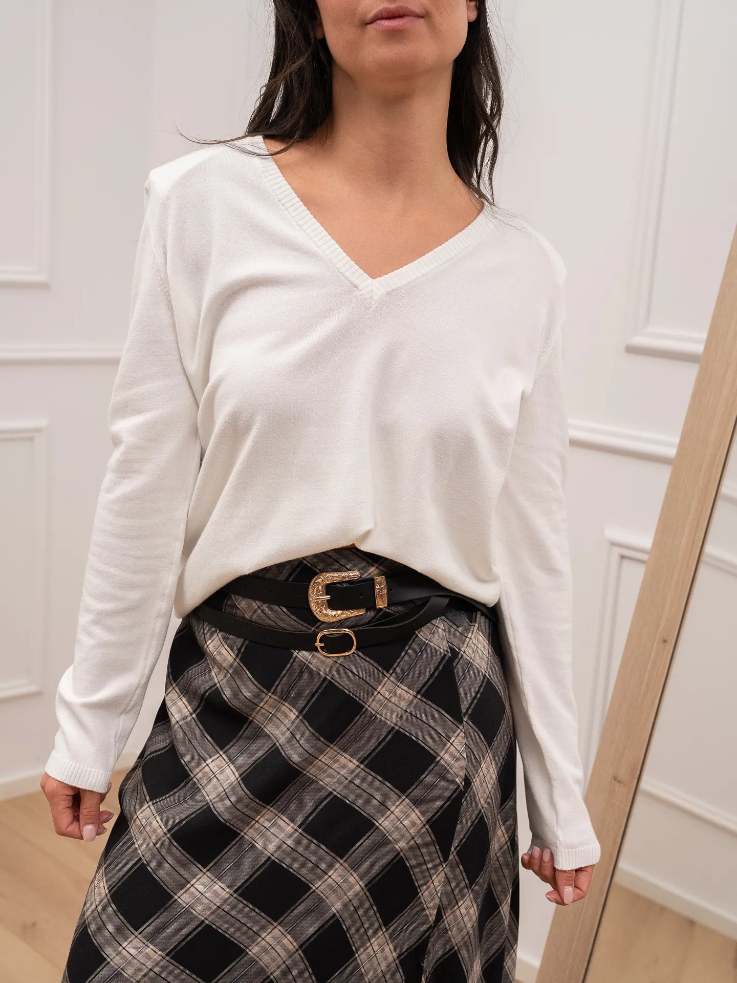 Maglia scollo a v panna spalla imbottita - Vicolo