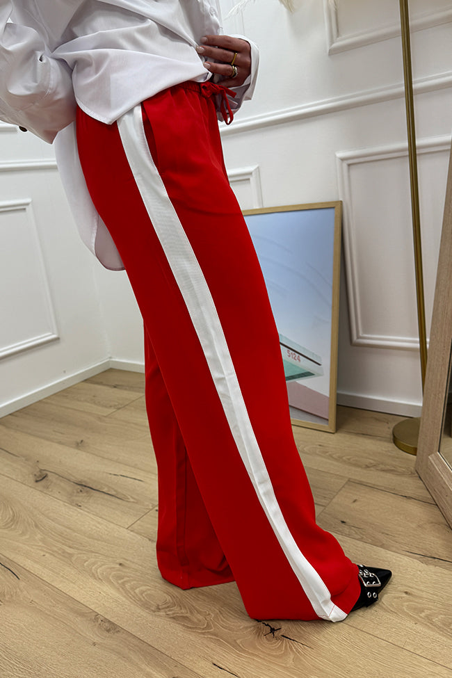 Pantaloni Lia rossi con bande sportive laterali - JJXX