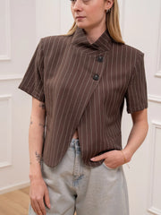 Giacca Iris crop rigata moro con doppio bottone - HaveOne
