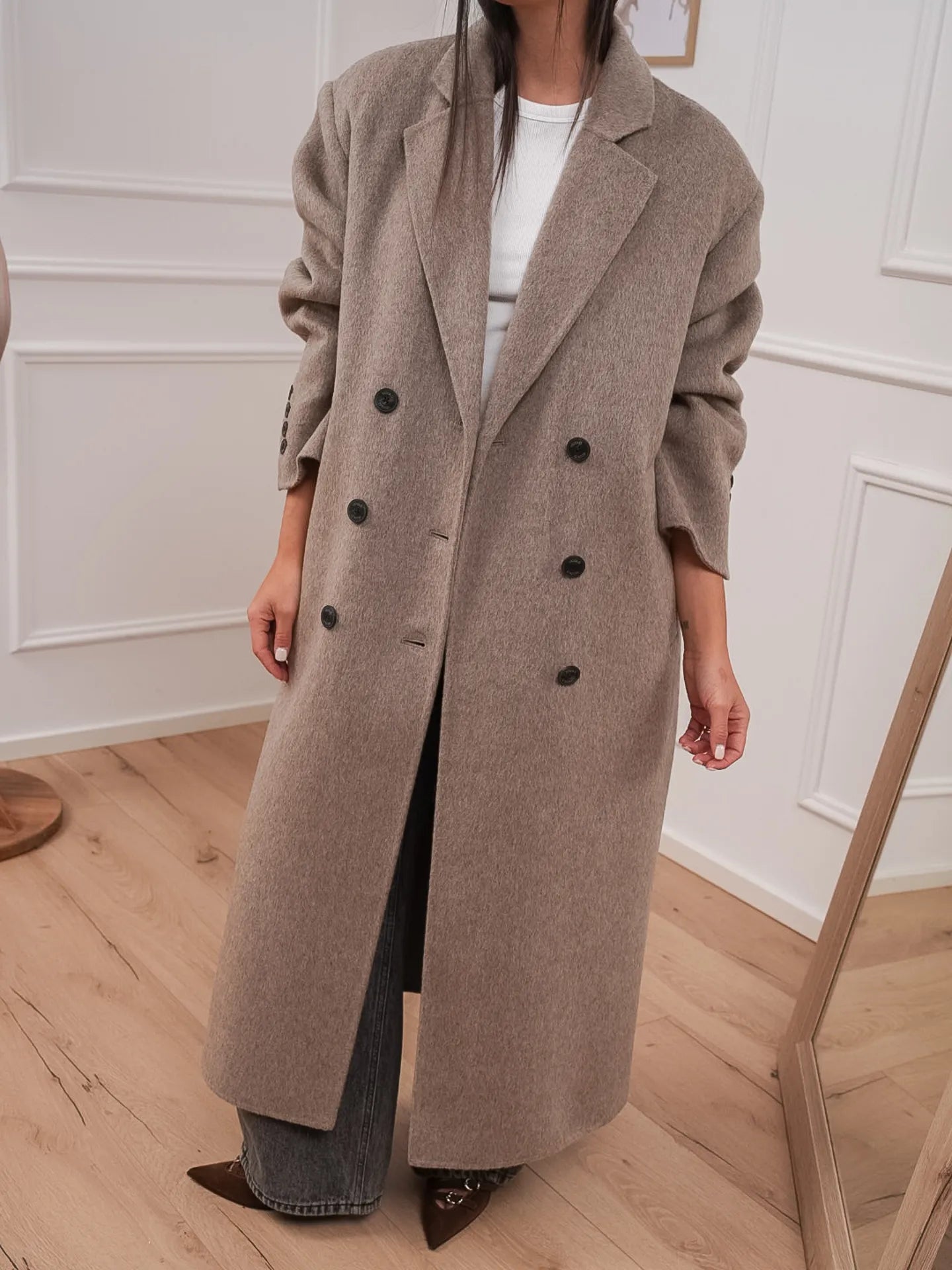 Cappotto lungo visone mélange doppiopetto - Vicolo