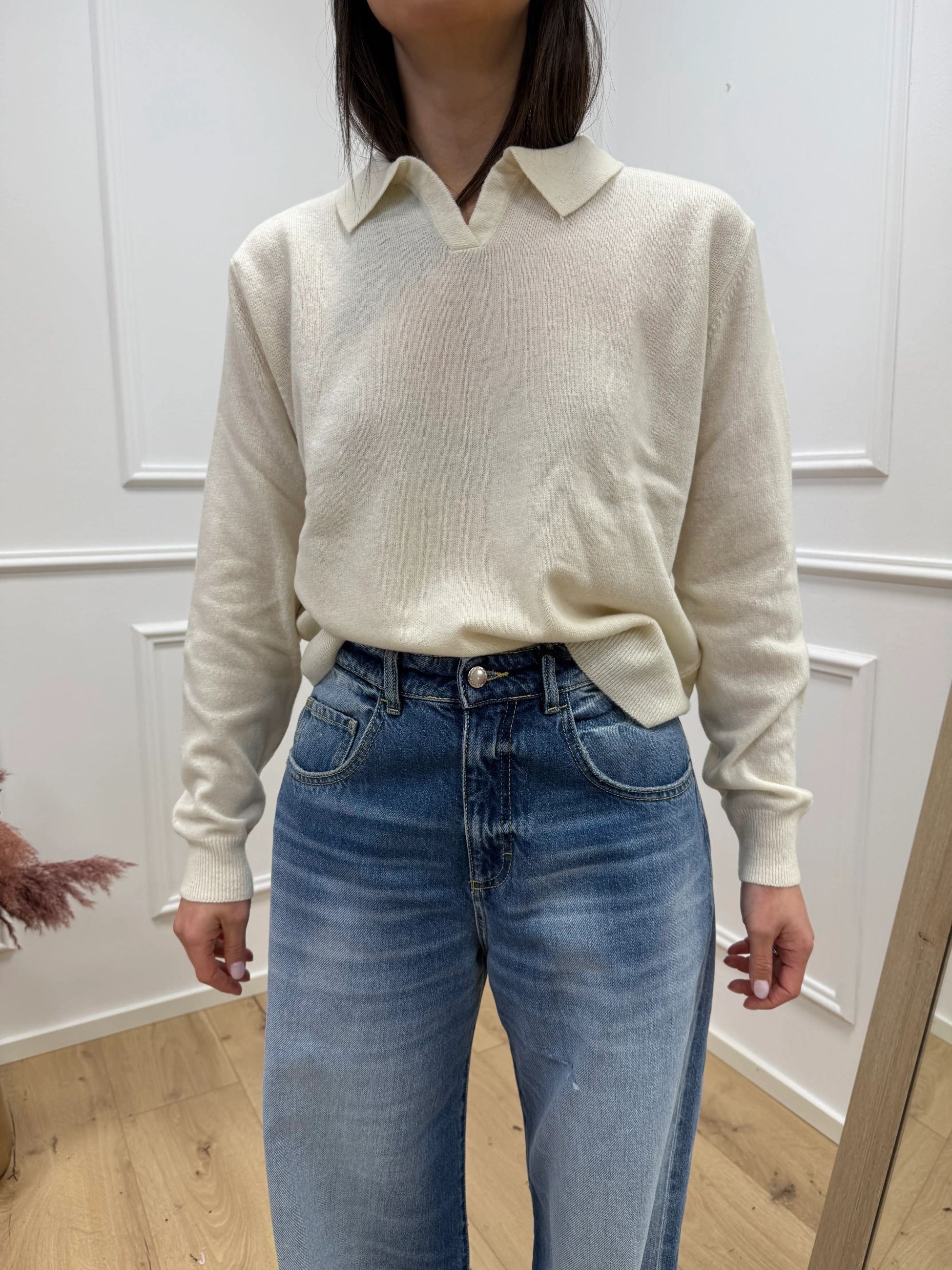 Maglia polo écru 80% lana - HaveOne