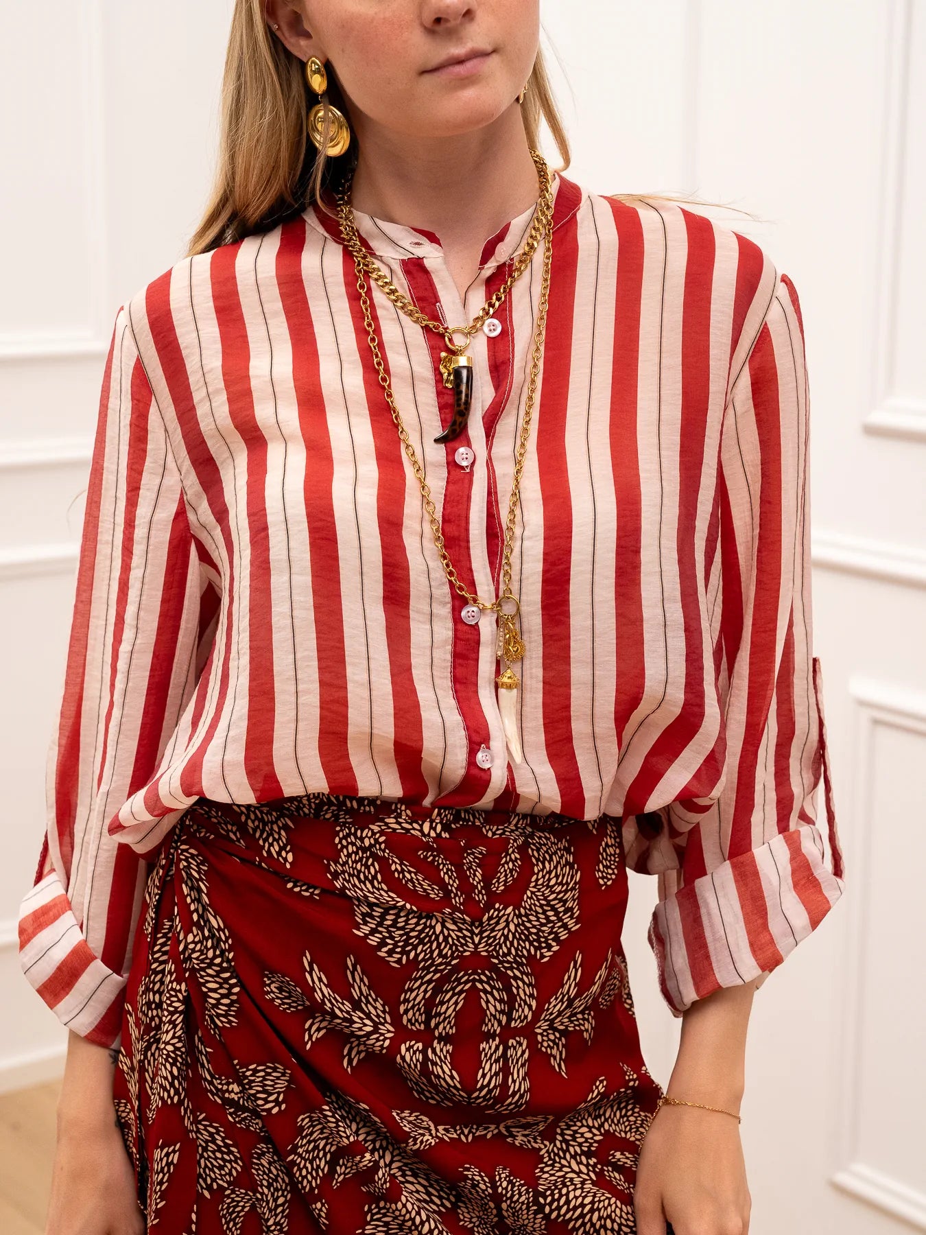 Camicia rigata rossa e burro in lyocell - HaveOne
