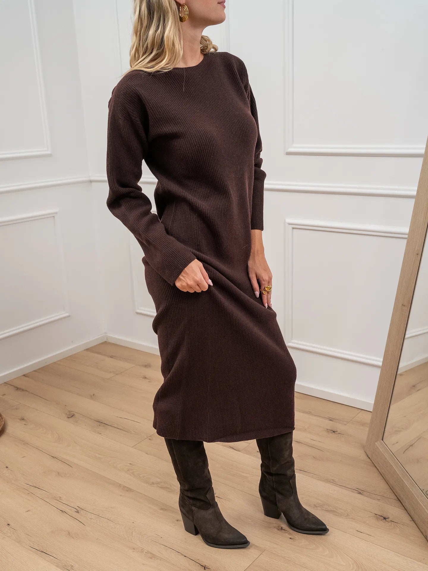 Vestito lungo a coste mogano misto lana - Kontatto