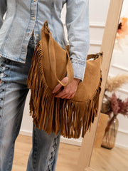 Borsa maxi in crosta camel con frange - Vicolo