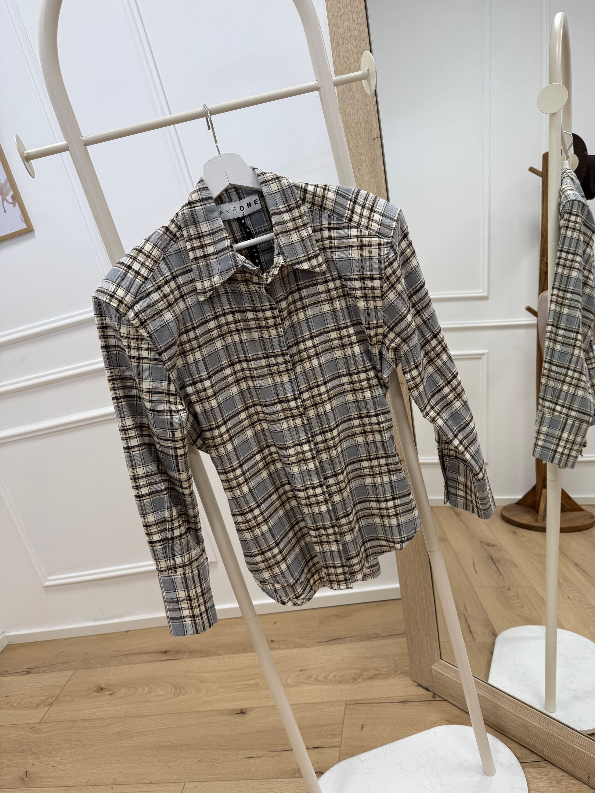 Camicia check grigia e burro con spalline - HaveOne