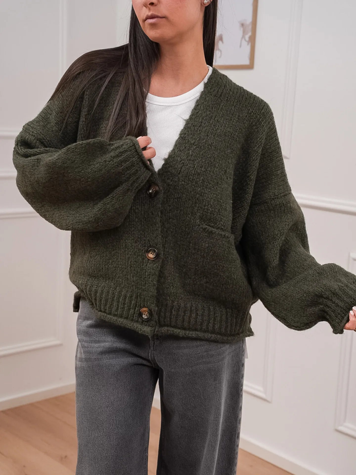 Cardigan militare a tre bottoni con taschine - HaveOne