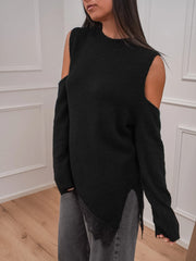 Maglia cut out nera con pizzo sul fondo - HaveOne